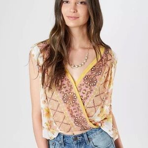 Free People Mesh Floral Print Havana Muscle Tank Hi Lo